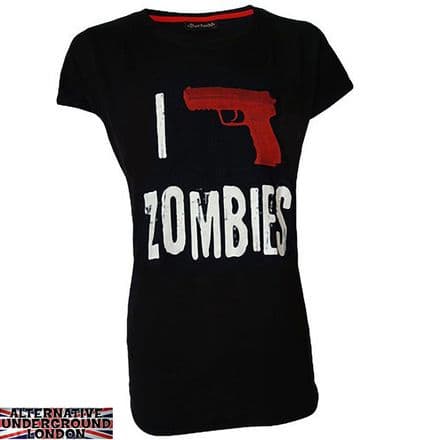 DARKSIDE CLOTHING I SHOOT ZOMBIES WOMENS T-SHIRT HORROR EVIL NEW ALL SIZES DEAD